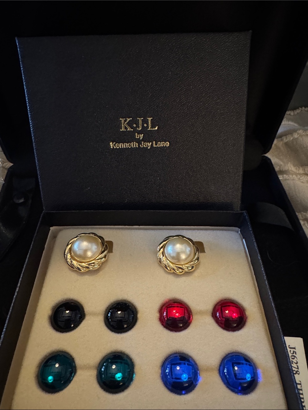 Kenneth Jay Lane Gold-Tone Pearl Clip-On Earrings with Interchangeable Gems